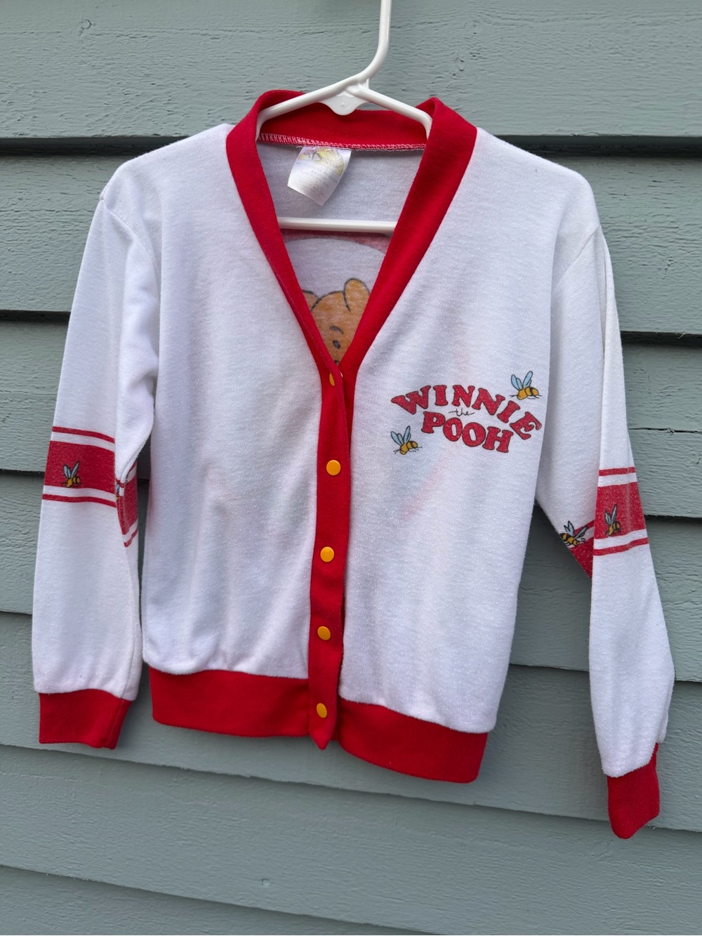 Vintage 80s Disney Kids Winnie the Pooh Cardigan Sweater Size 4 Red White